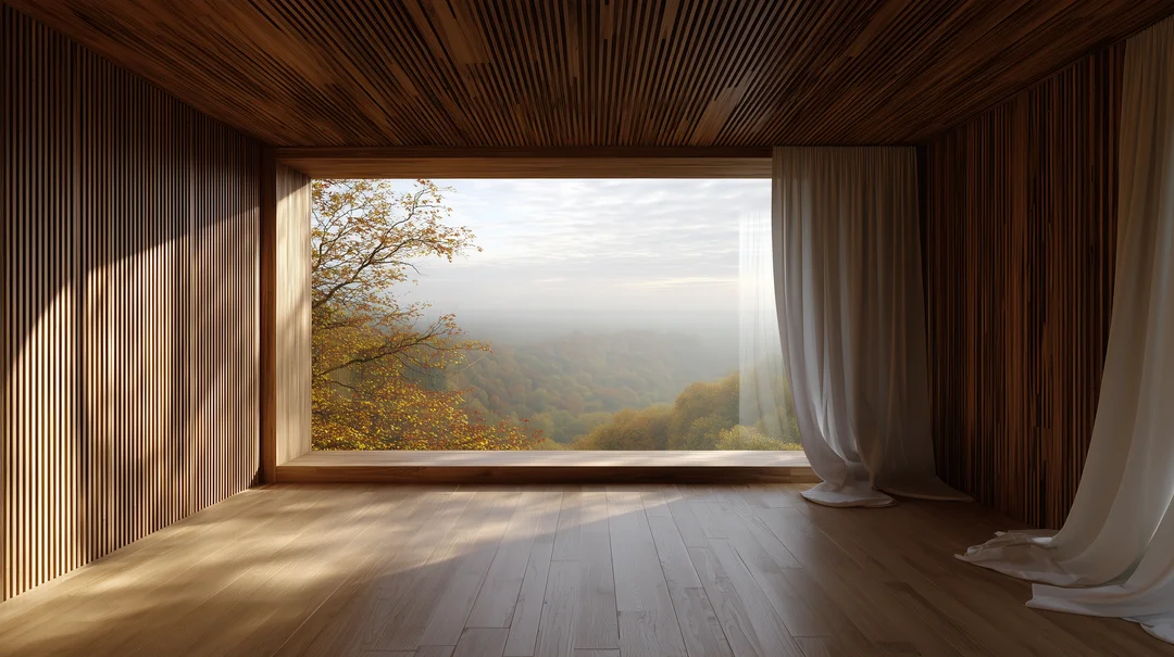 A charming wooden house nestled in a lush green forest